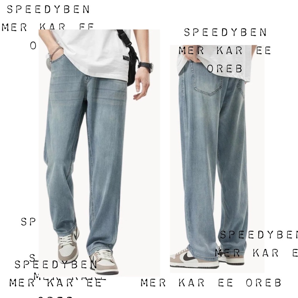 Bayrue Men's Light Blue Summer Straight Jeans